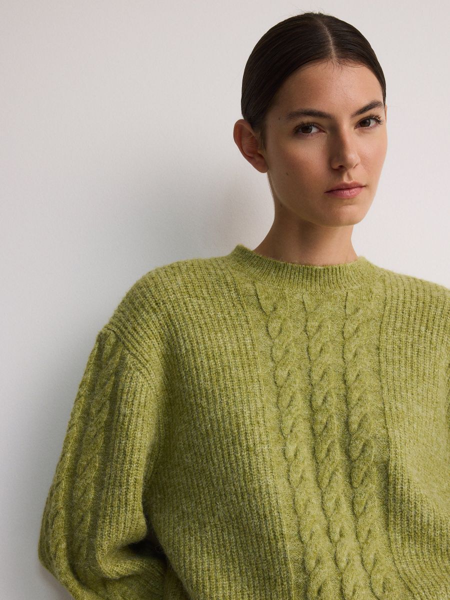 Pullover mit Zopfmuster - gelbgrün - RESERVED - 4