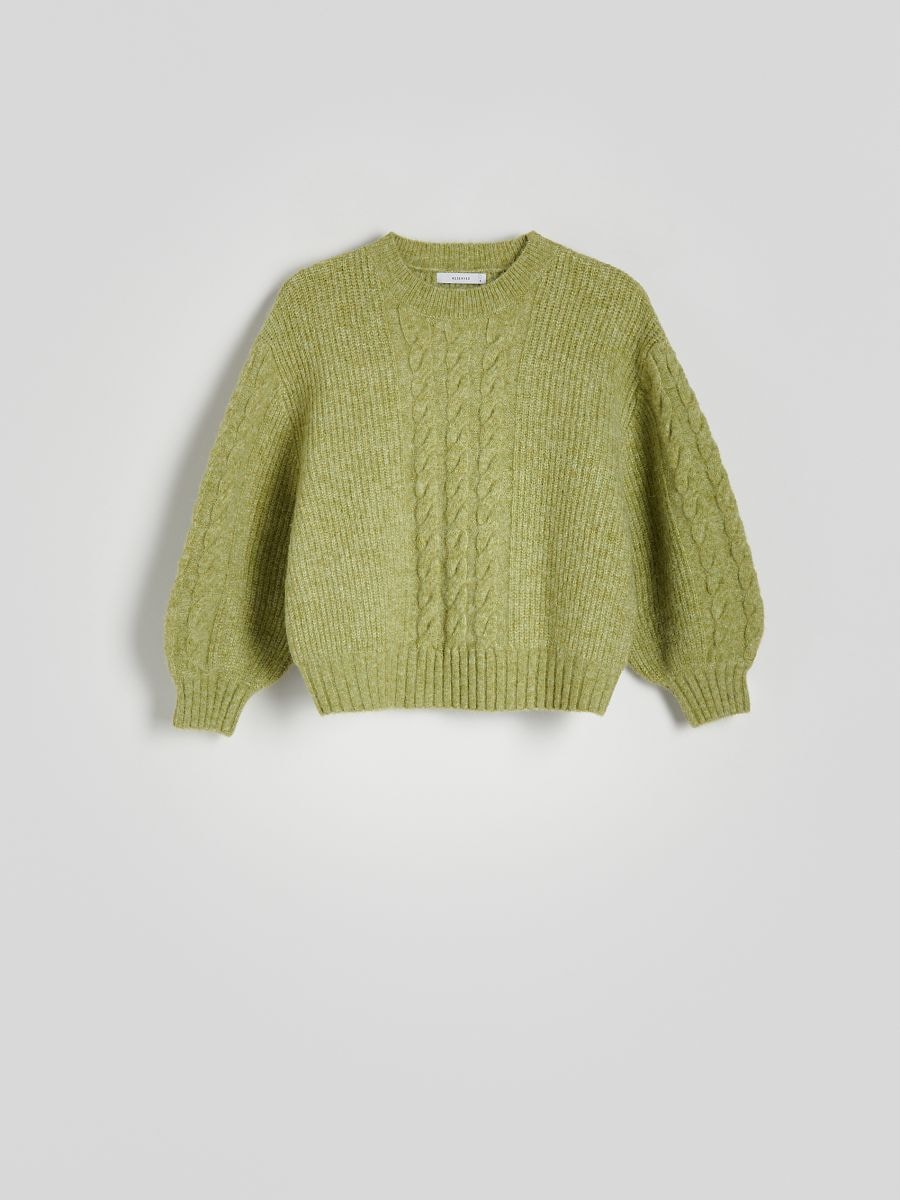 Pullover mit Zopfmuster - gelbgrün - RESERVED - 6