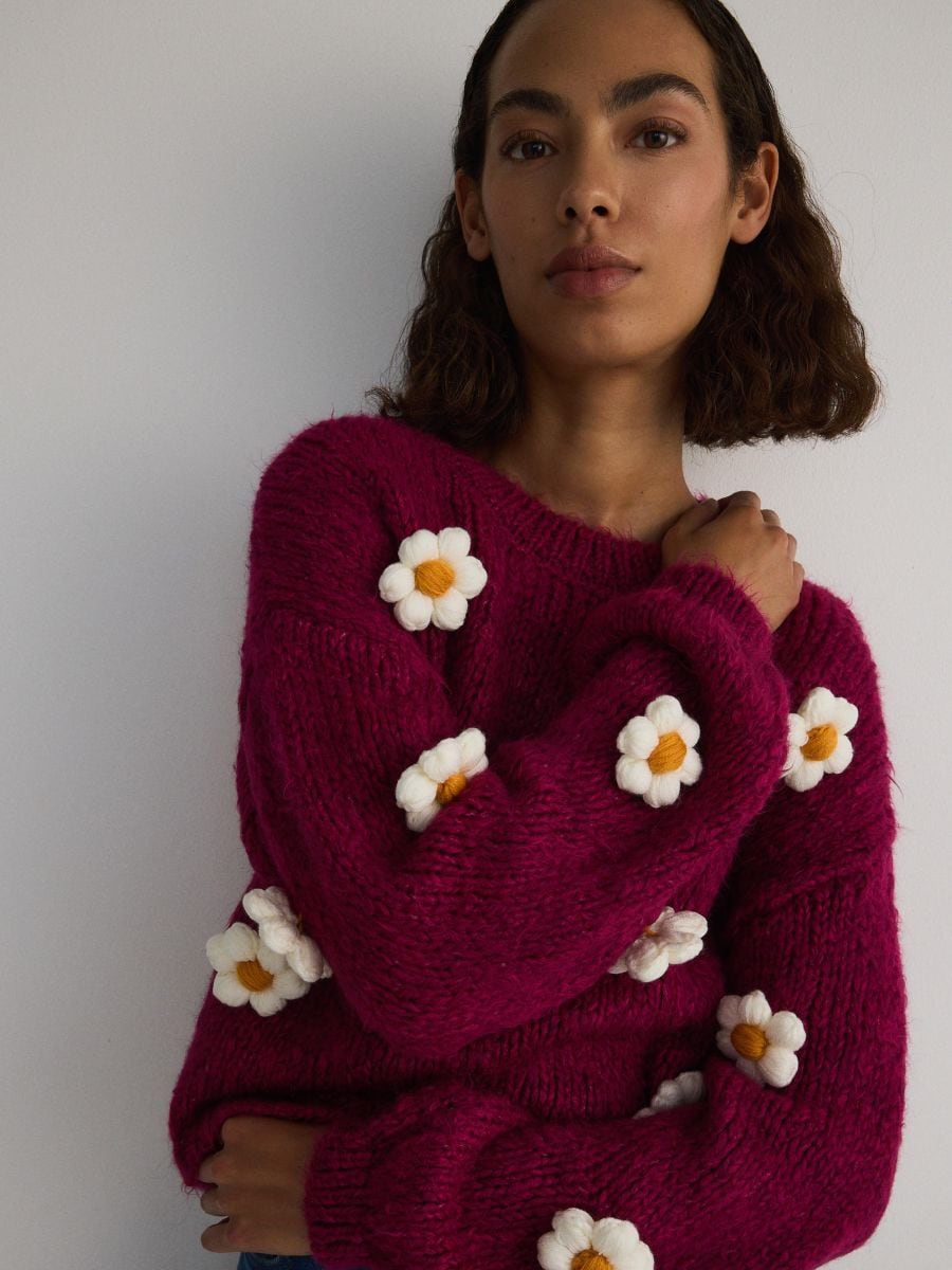 Sweater with decorative appliqués - hot pink - RESERVED - 2