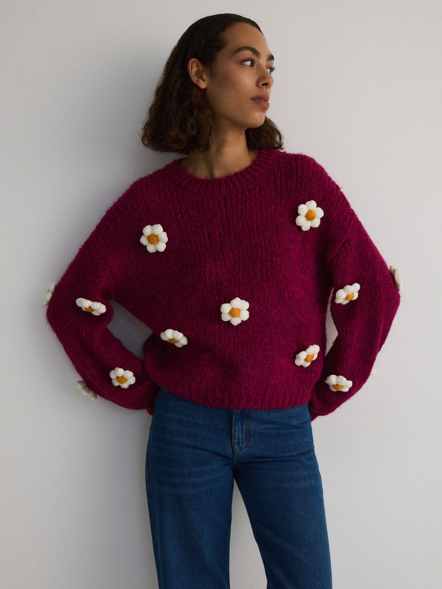 Sweater with decorative appliqués - hot pink - RESERVED - 3