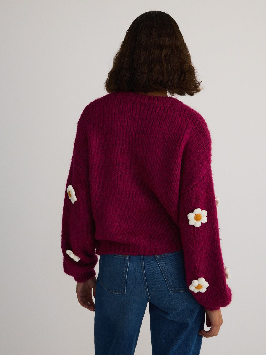 Sweater with decorative appliqués - hot pink - RESERVED - 4