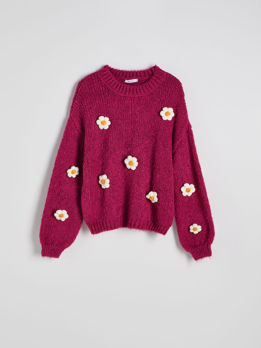 Sweater with decorative appliqués - hot pink - RESERVED - 5