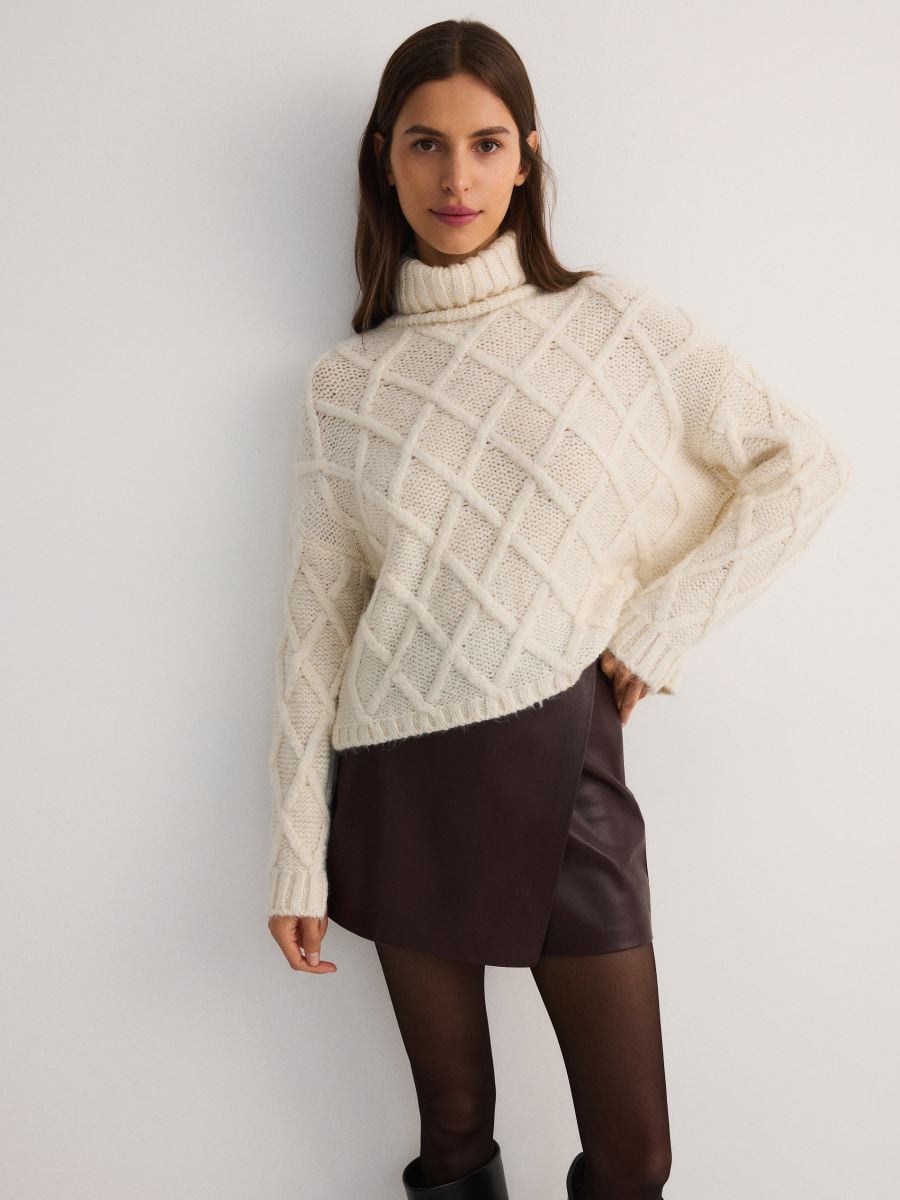 Pullover mit dekorativem Strickmuster - creme - RESERVED - 3
