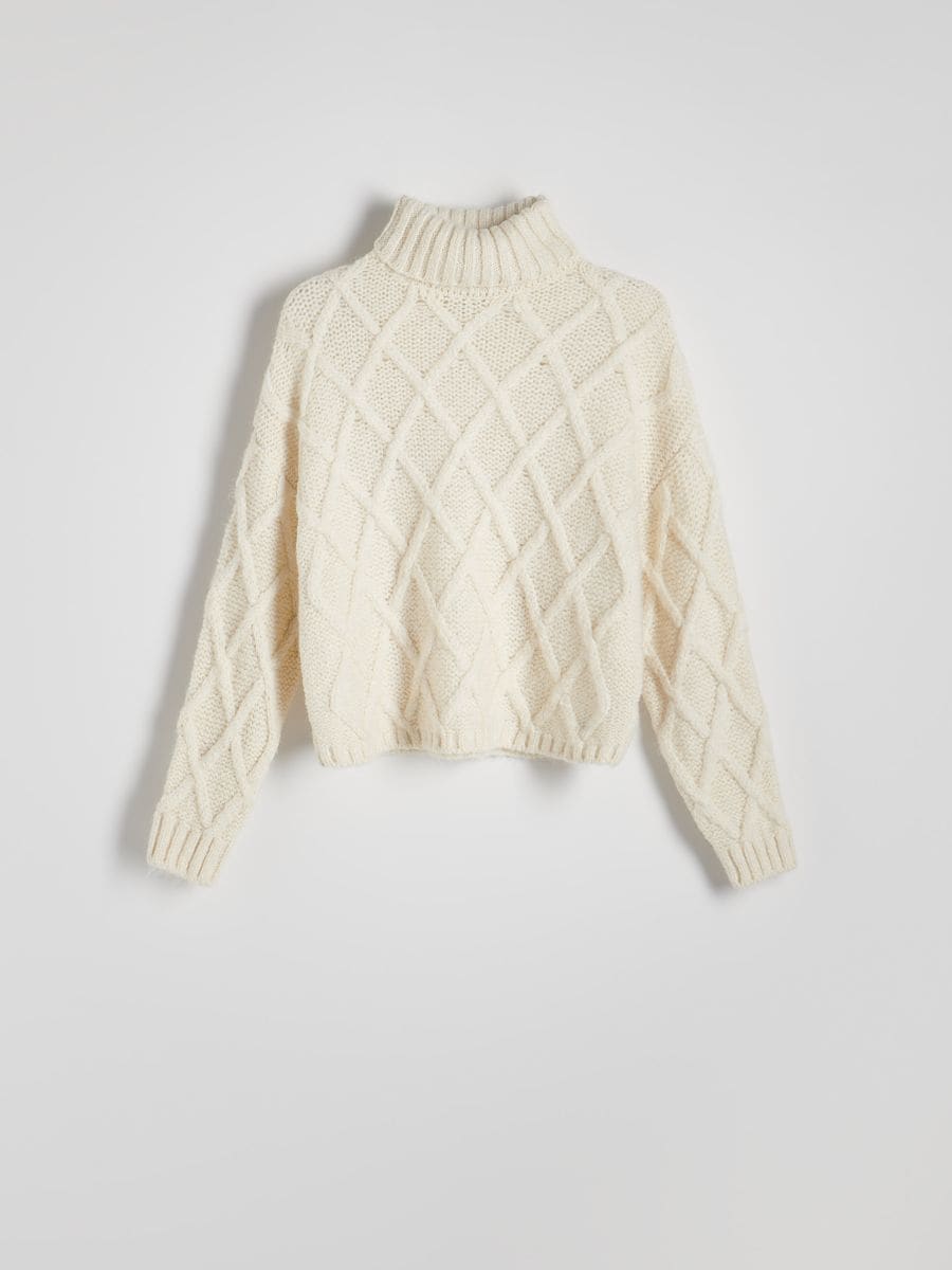 Pullover mit dekorativem Strickmuster - creme - RESERVED - 5