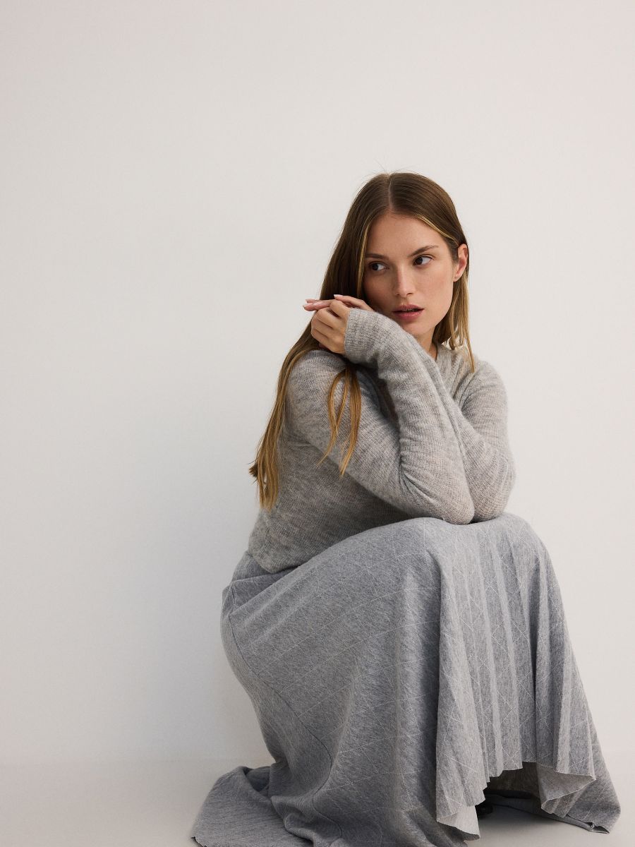 Pleated midi skirt - light grey - RESERVED - 3