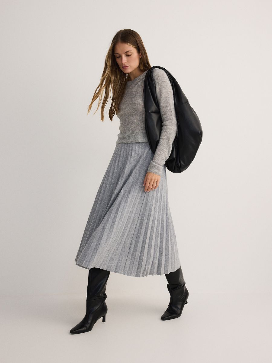 Pleated midi skirt - light grey - RESERVED - 2