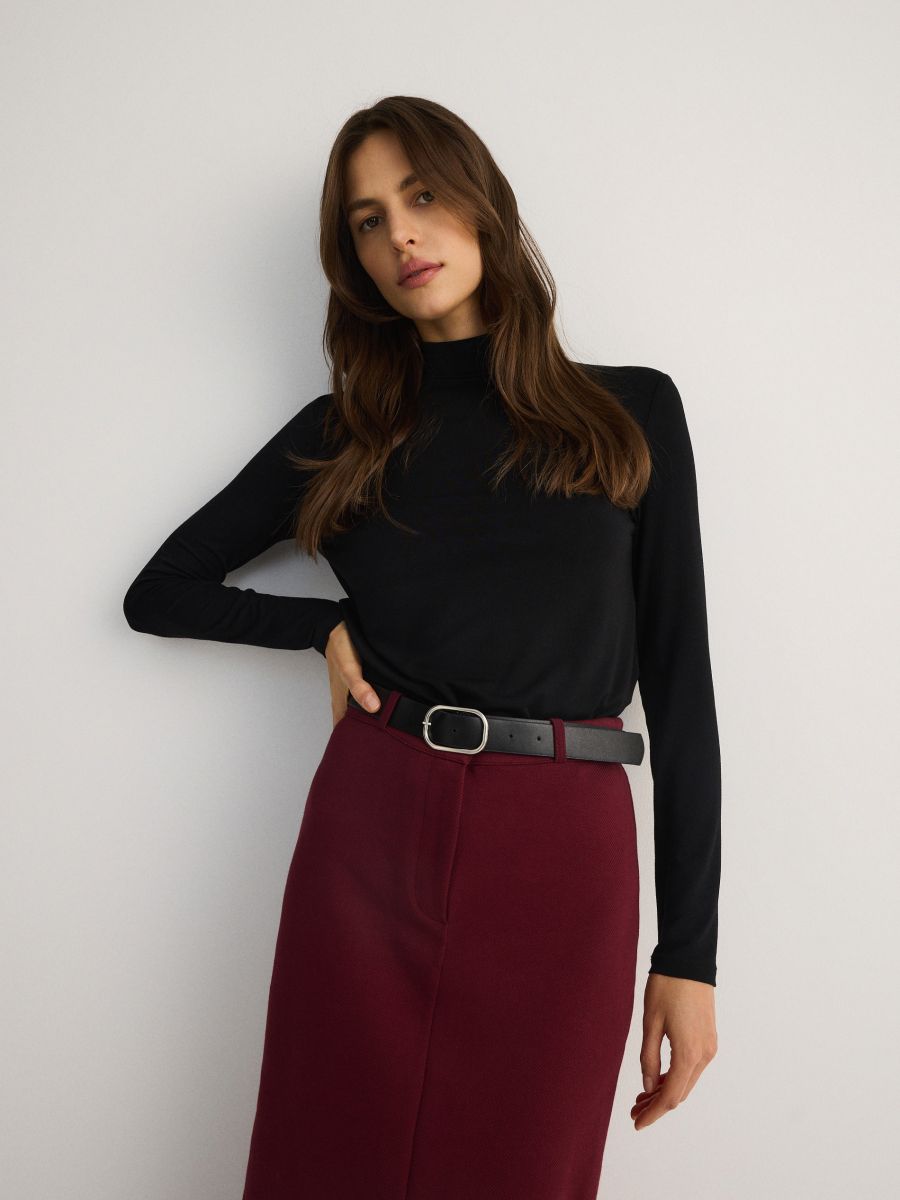 Midi skirt with belt - maroon - RESERVED - 2