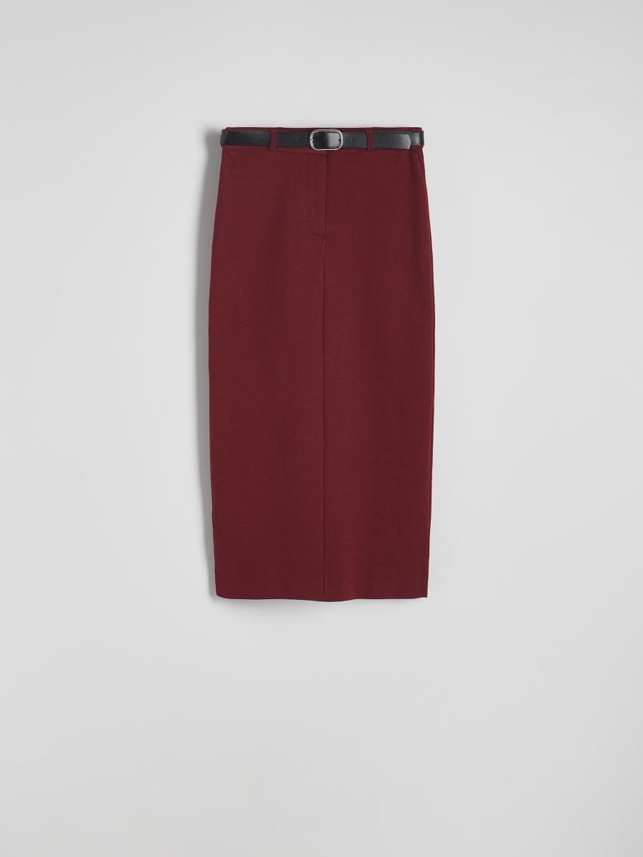 Midi skirt with belt - maroon - RESERVED - 4