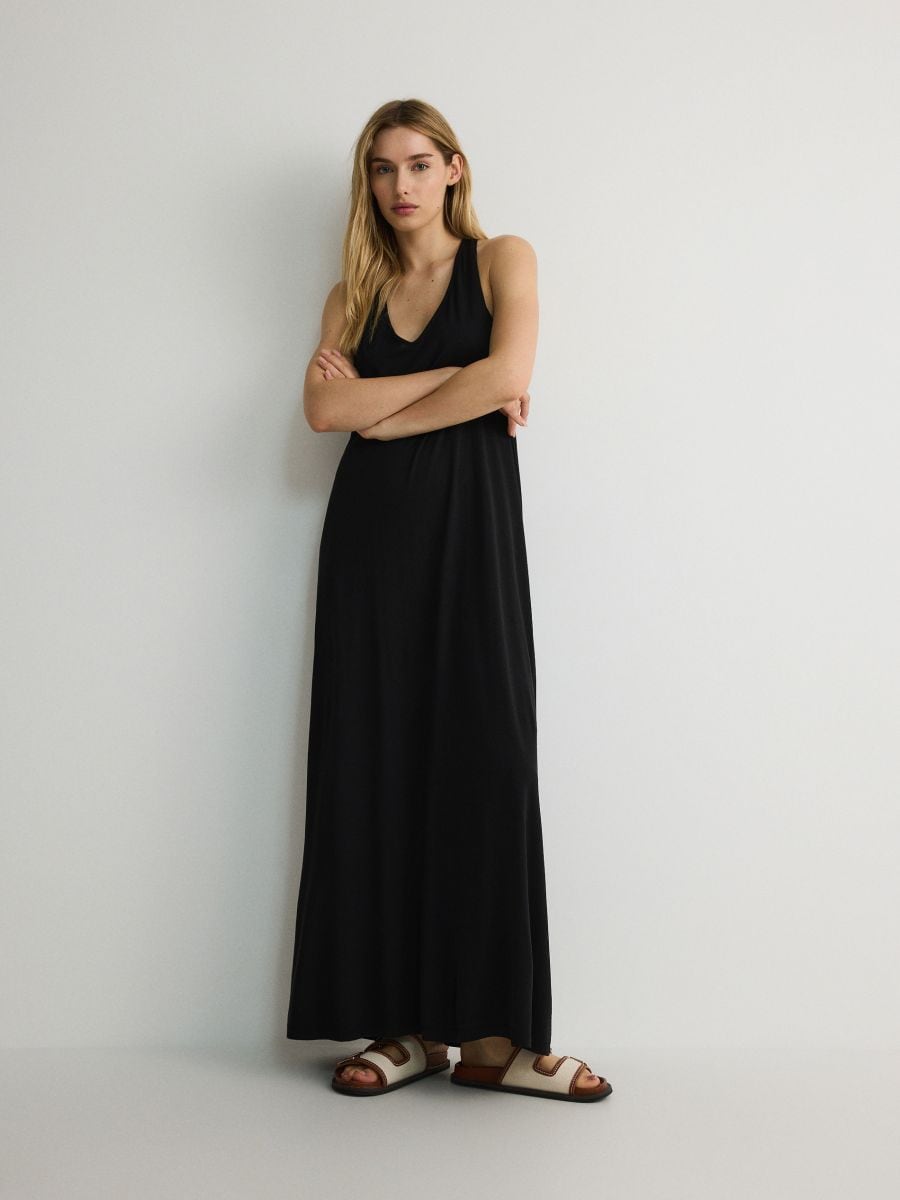 Robe maxi simple - Noir - RESERVED