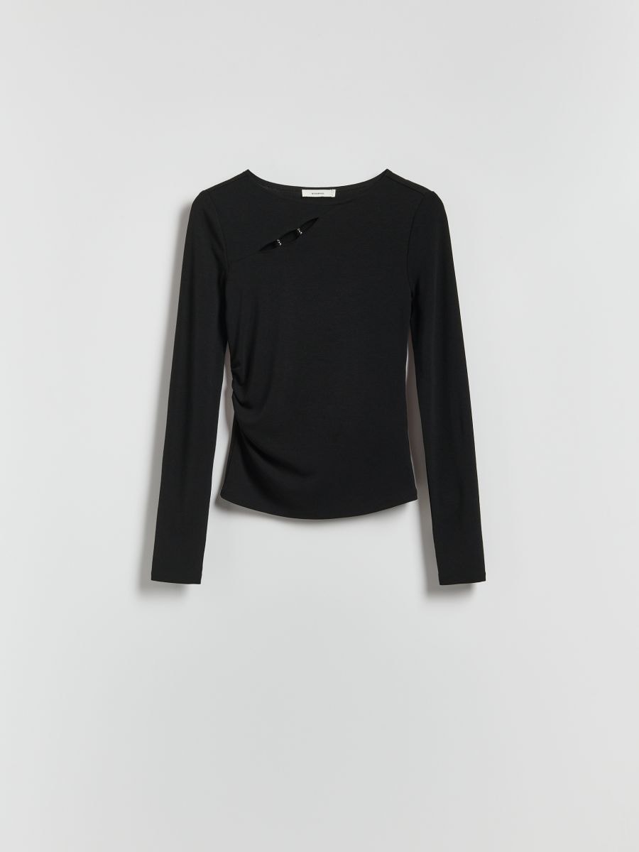 Top with decorative detail - black - RESERVED