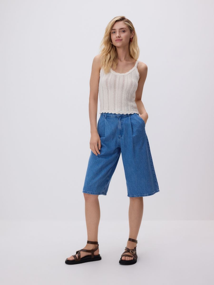 Gebreide top met bandjes - BEIGE - RESERVED - 2