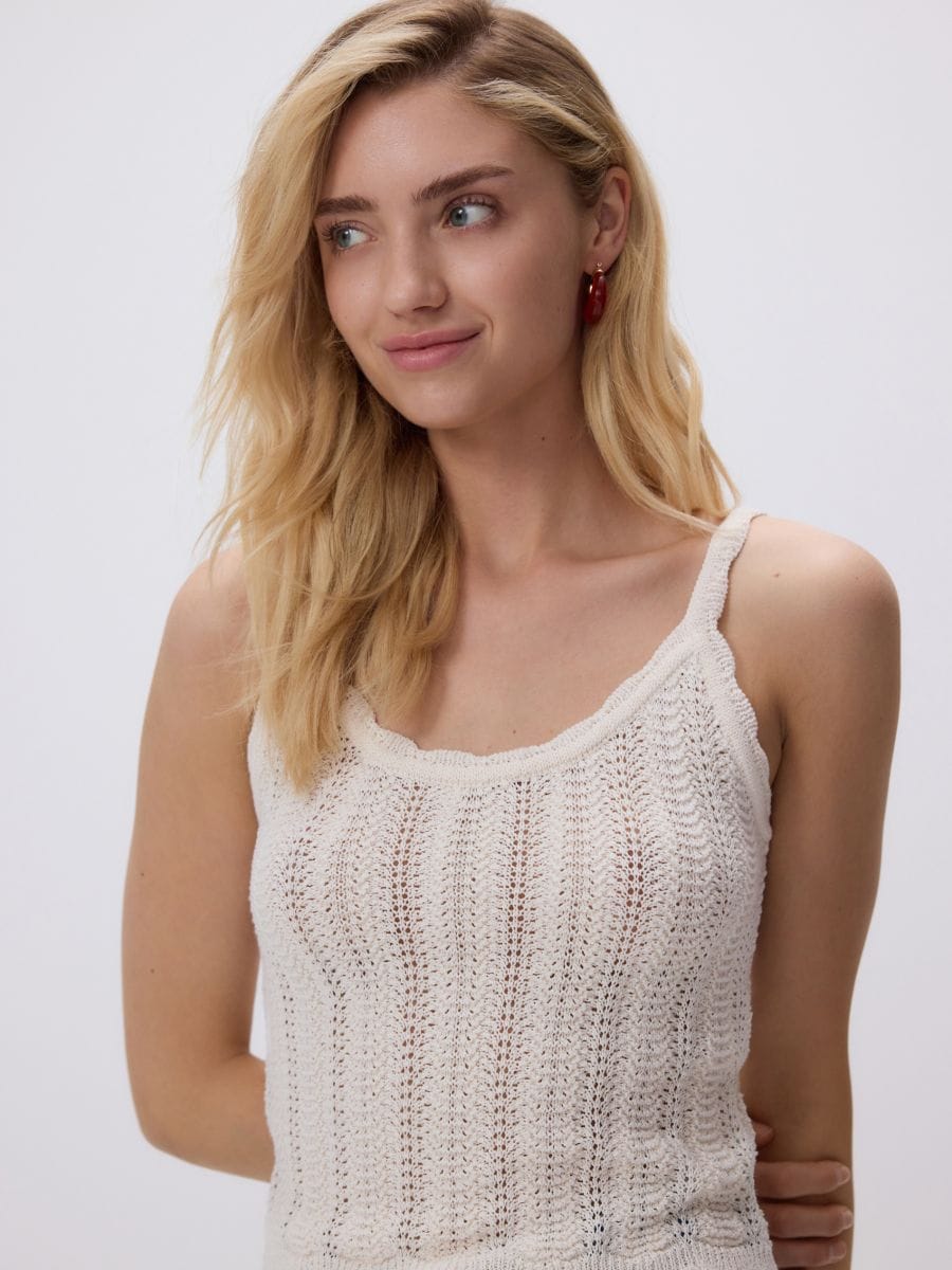 Gebreide top met bandjes - BEIGE - RESERVED - 3