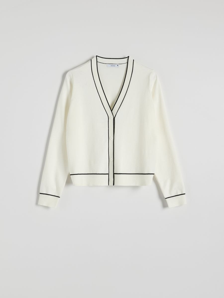 Cardigan with contrast trimming - cream - RESERVED - 2