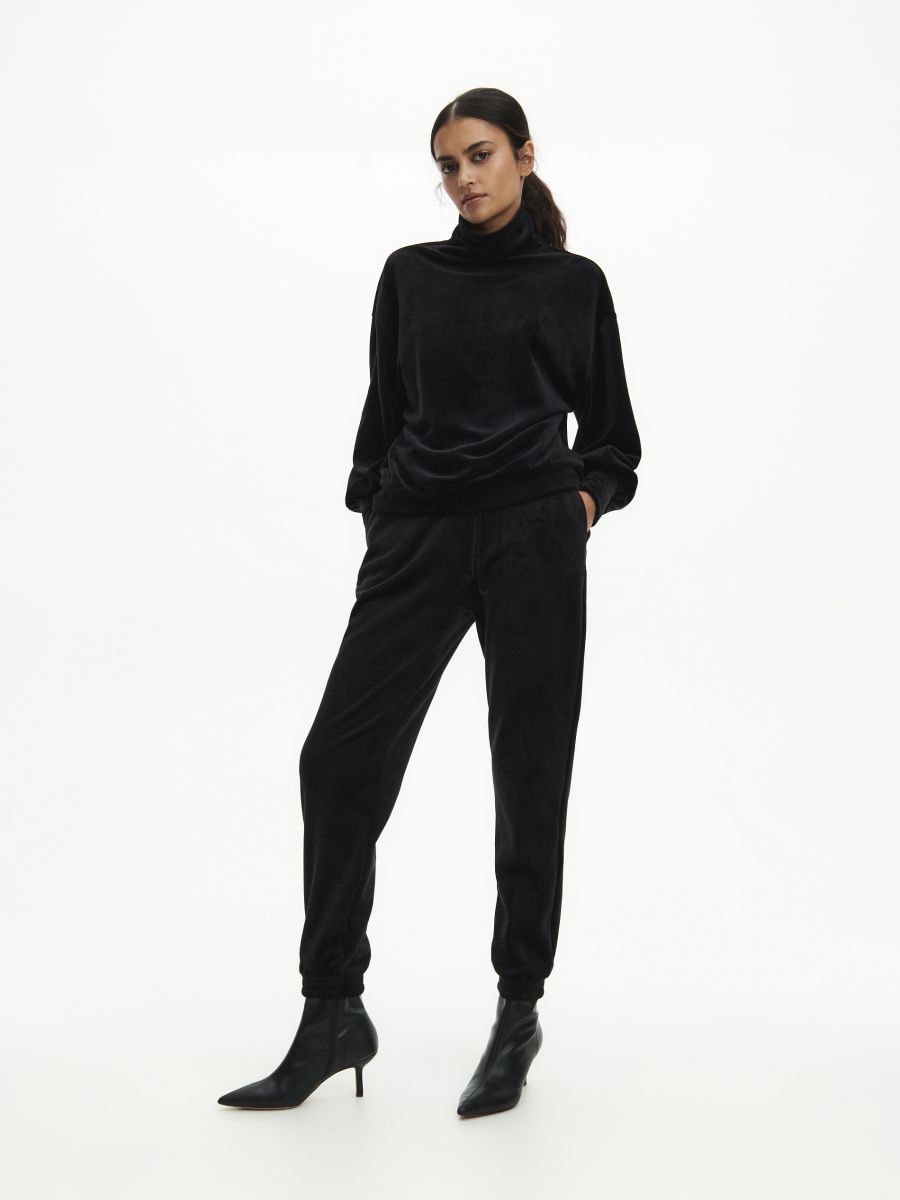Velour turtleneck sweatshirt - black - RESERVED - 2
