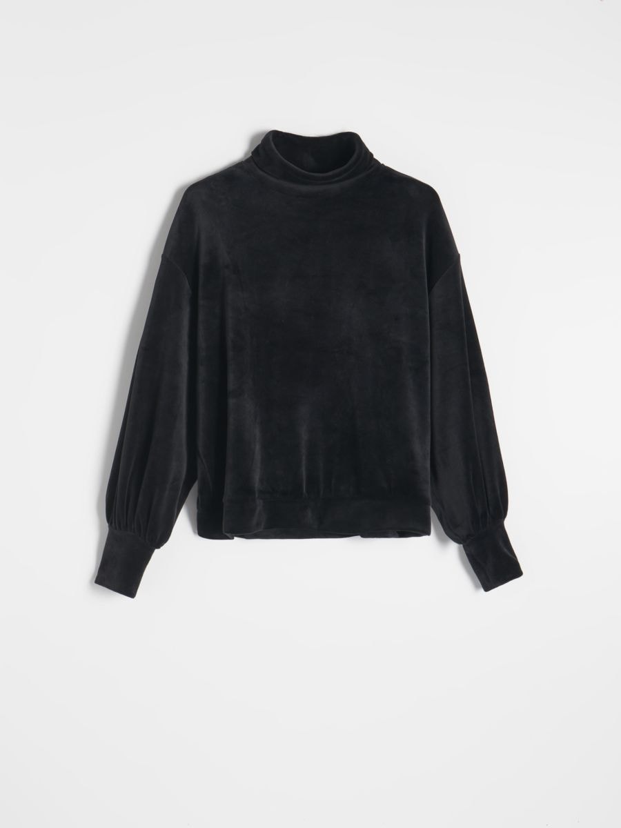 Velour turtleneck sweatshirt - black - RESERVED - 4
