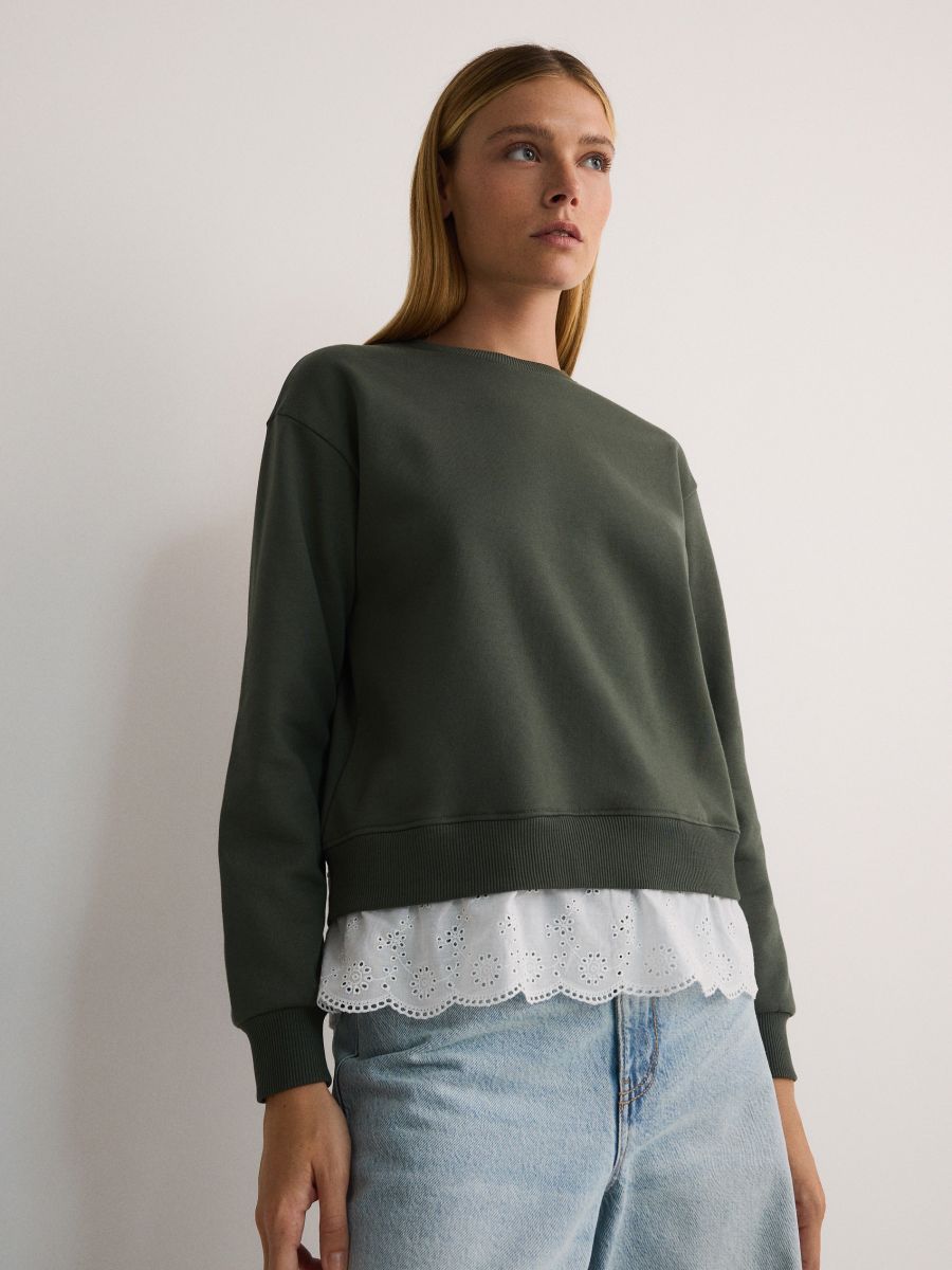 Sweatshirt with shirt-style bottom - nude - RESERVED