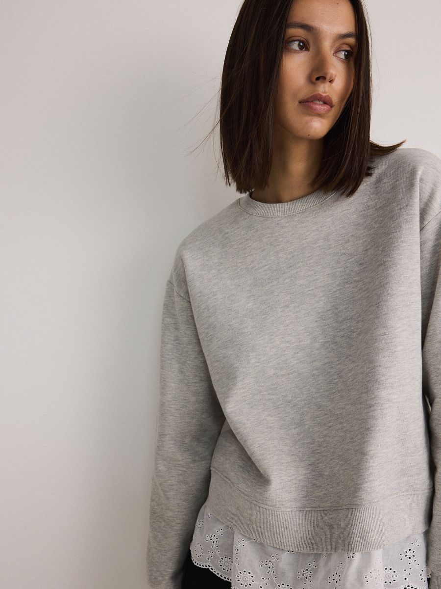 Sweatshirt with shirt-style bottom - light grey - RESERVED