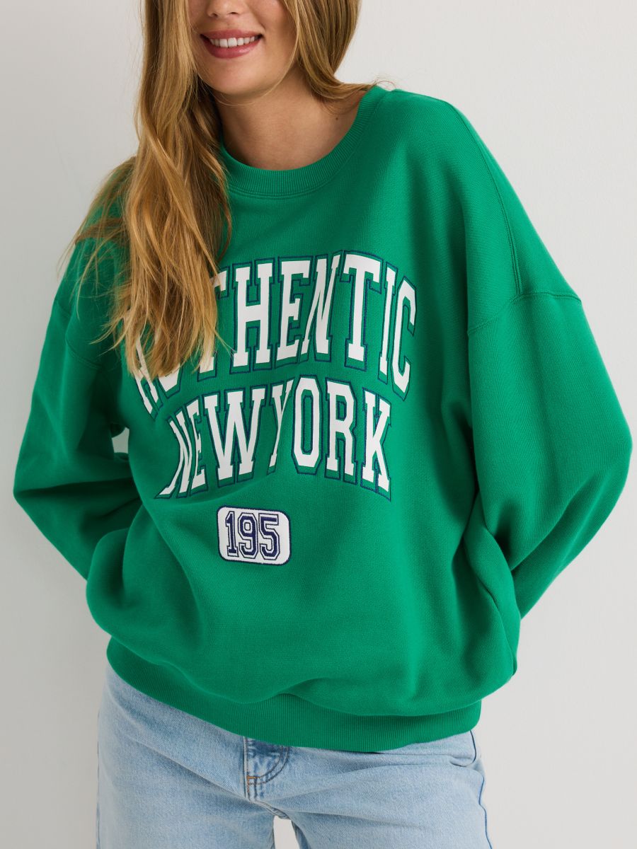 Cotton rich sweatshirt with print - green - RESERVED