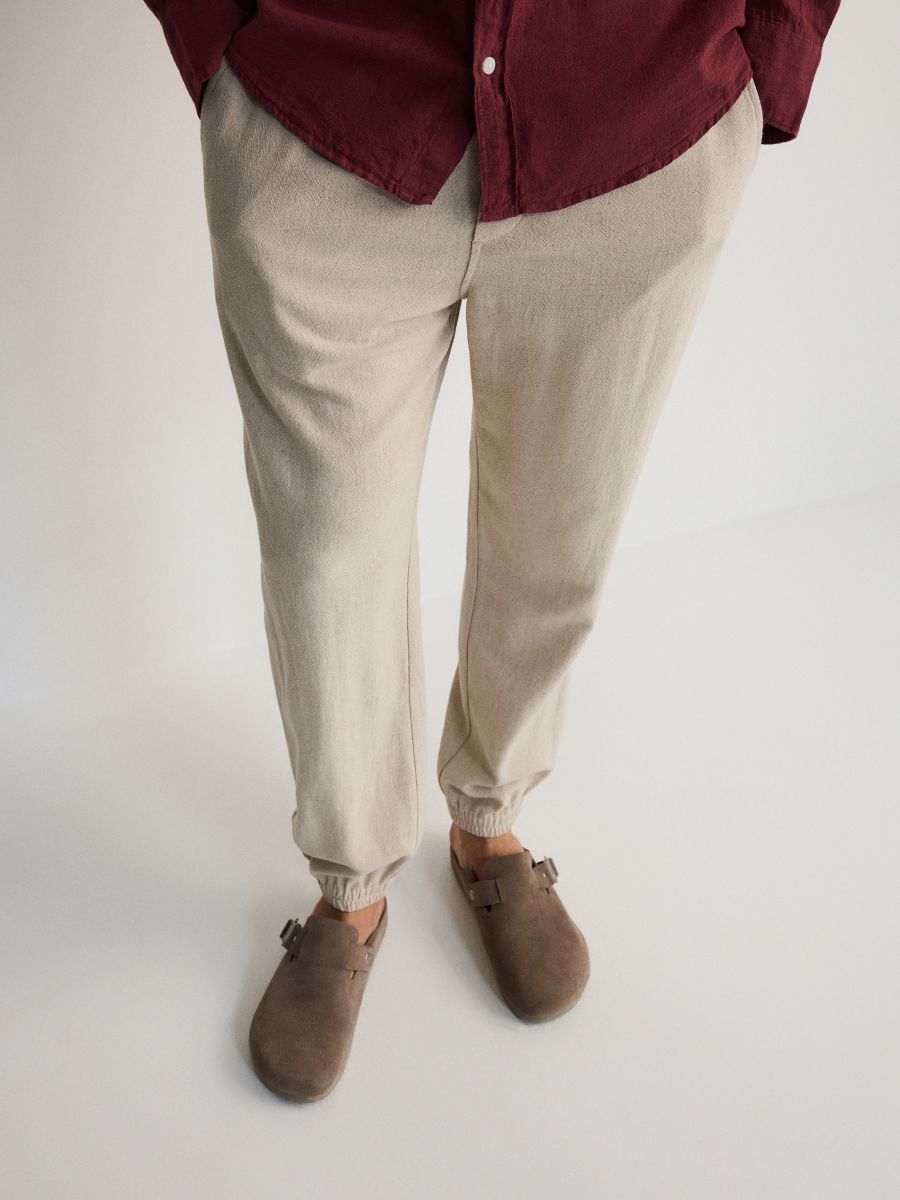 Jogger hlače s visokim udjelom lana - bež - RESERVED