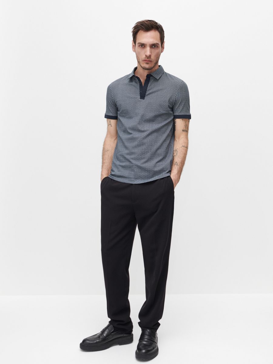 Regular fit polo majica s mikroprintom - mornarsko - RESERVED - 2
