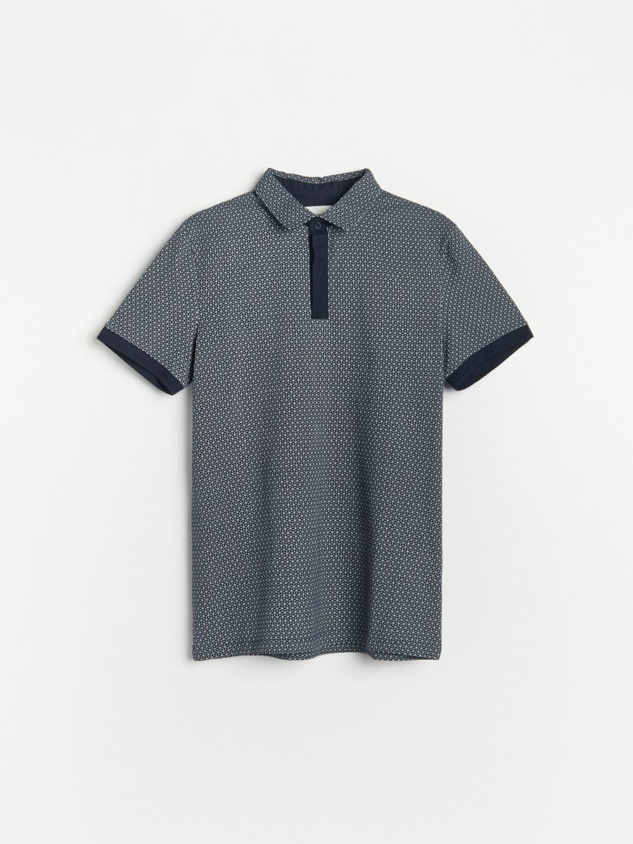 Regular fit polo majica s mikroprintom - mornarsko - RESERVED - 3