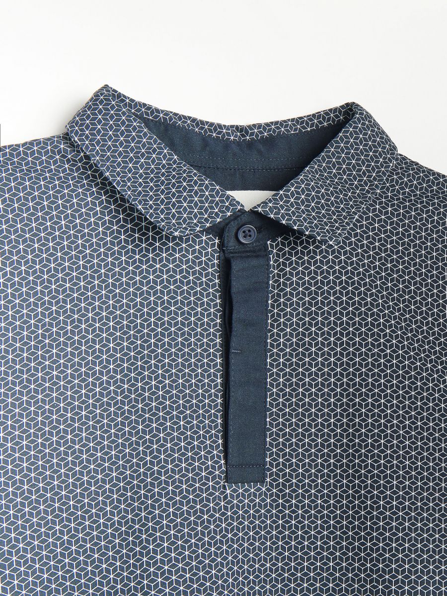 Regular fit polo majica s mikroprintom - mornarsko - RESERVED - 5