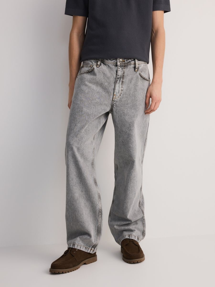 Kulutatud efektiga baggy-teksapüksid - helehall - RESERVED - 4