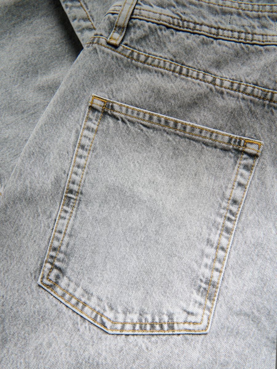 Kulutatud efektiga baggy-teksapüksid - helehall - RESERVED - 6