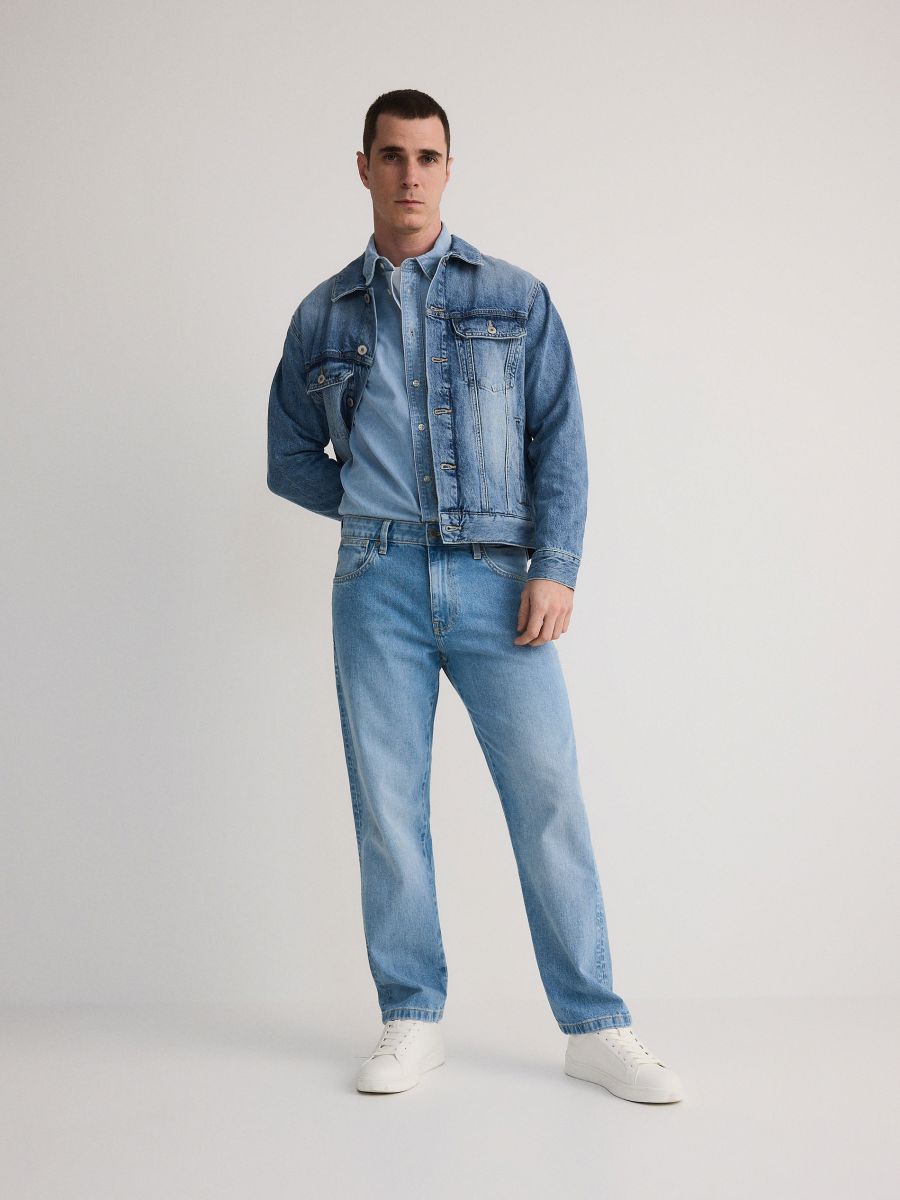 Straight jeans with wash effect - blue - RESERVED