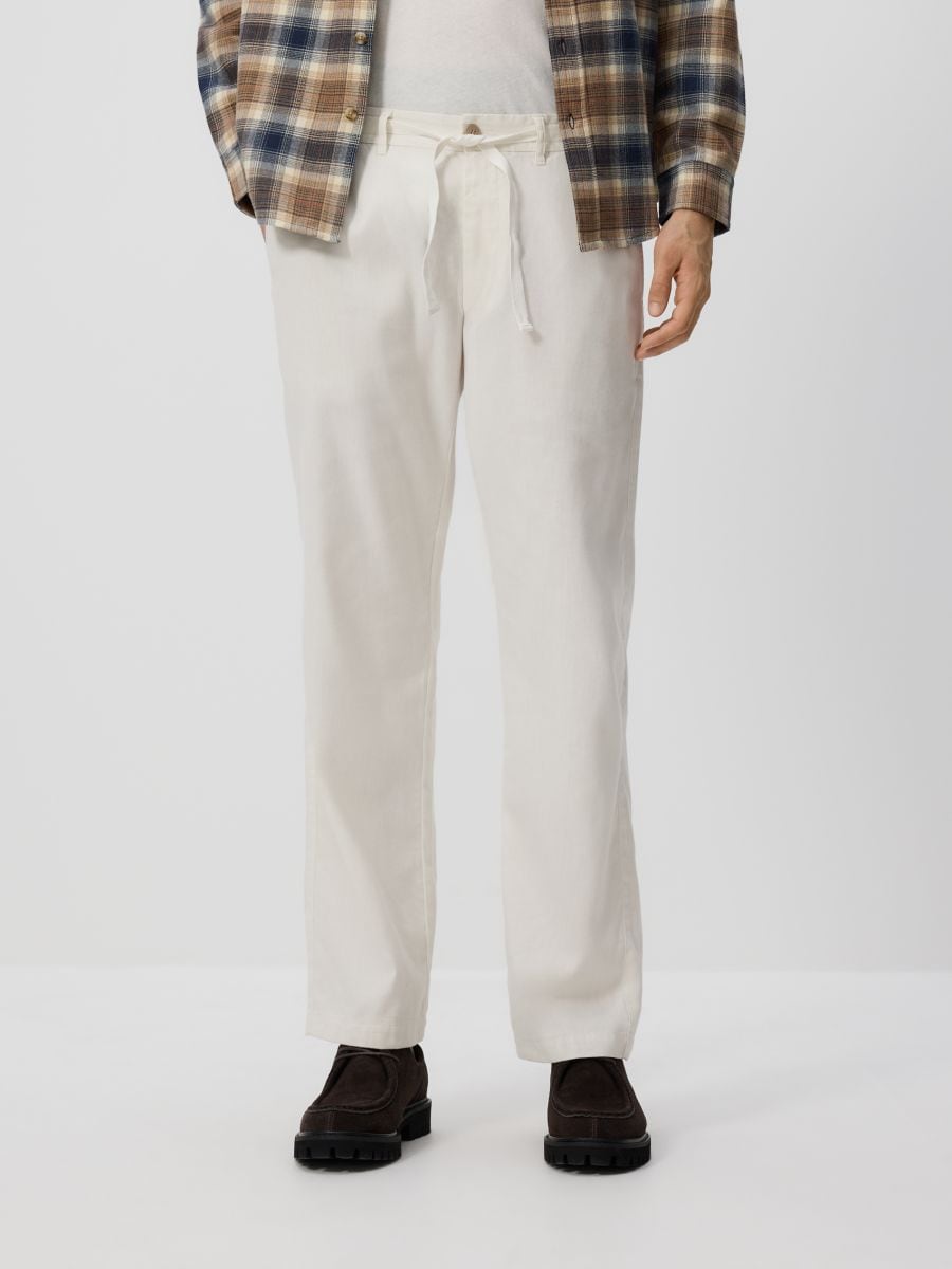 Straight linen trousers - cream - RESERVED