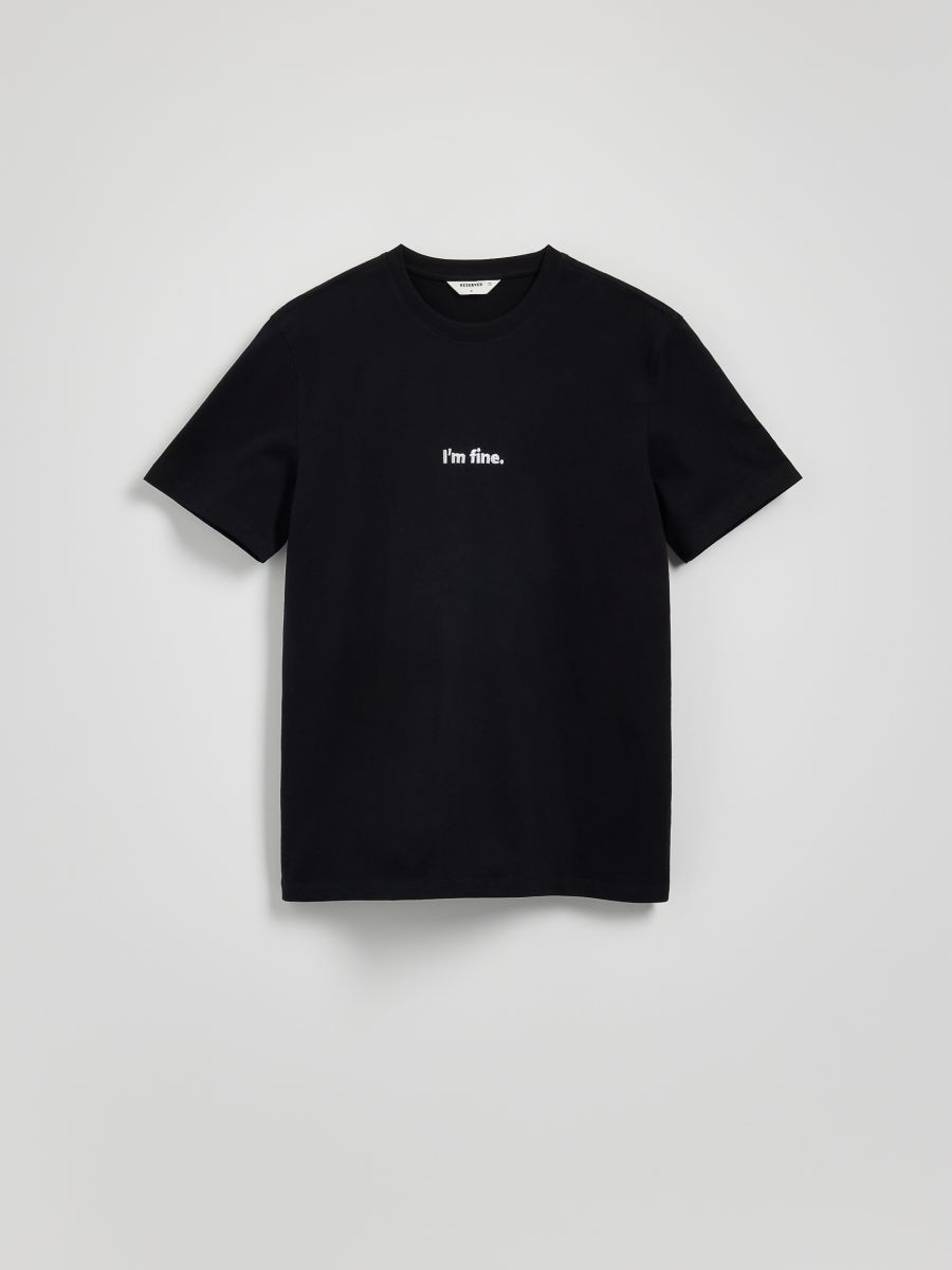 T-shirt regular z haftem Kolor czarny - RESERVED - YV474-99X