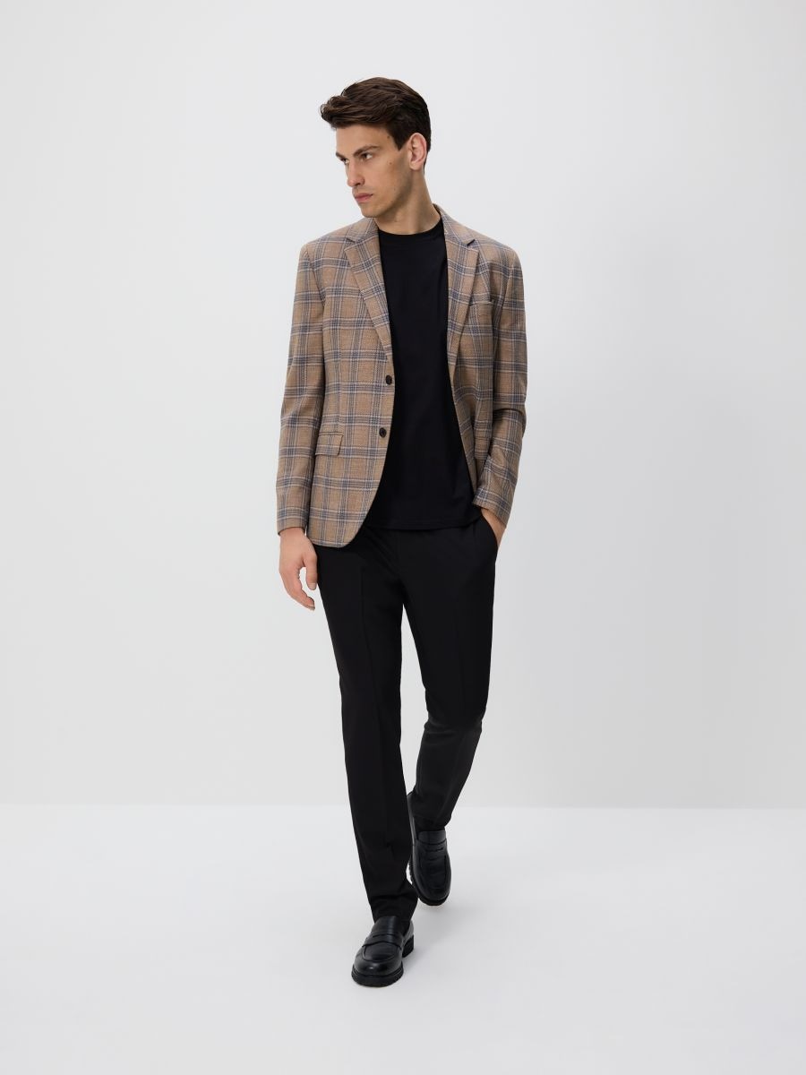 Check slim fit blazer - beige - RESERVED