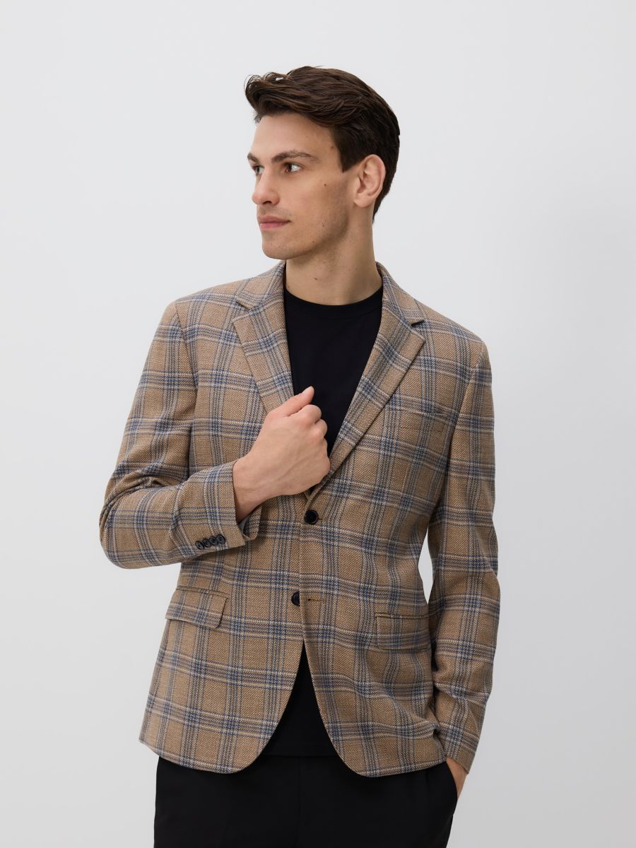 Check slim fit blazer - beige - RESERVED