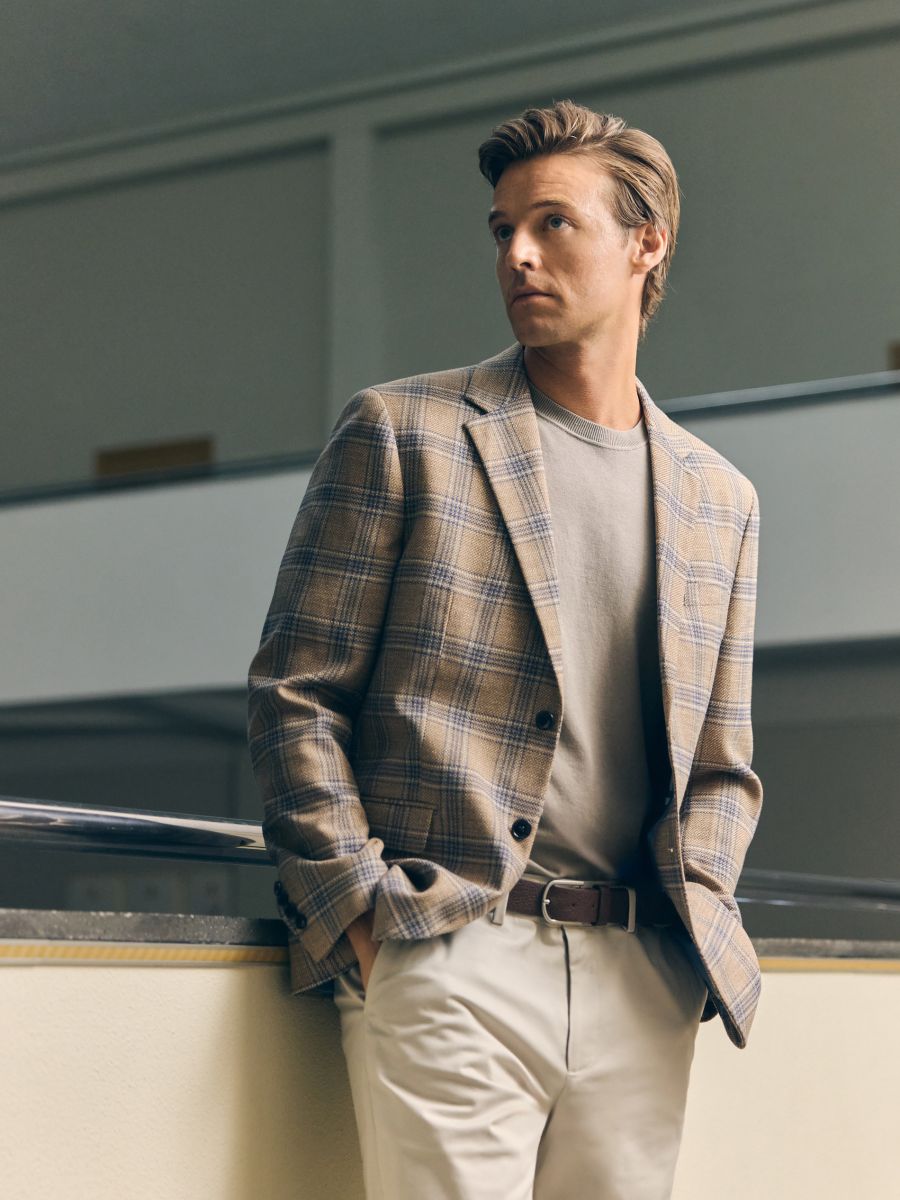 Check slim fit blazer - beige - RESERVED