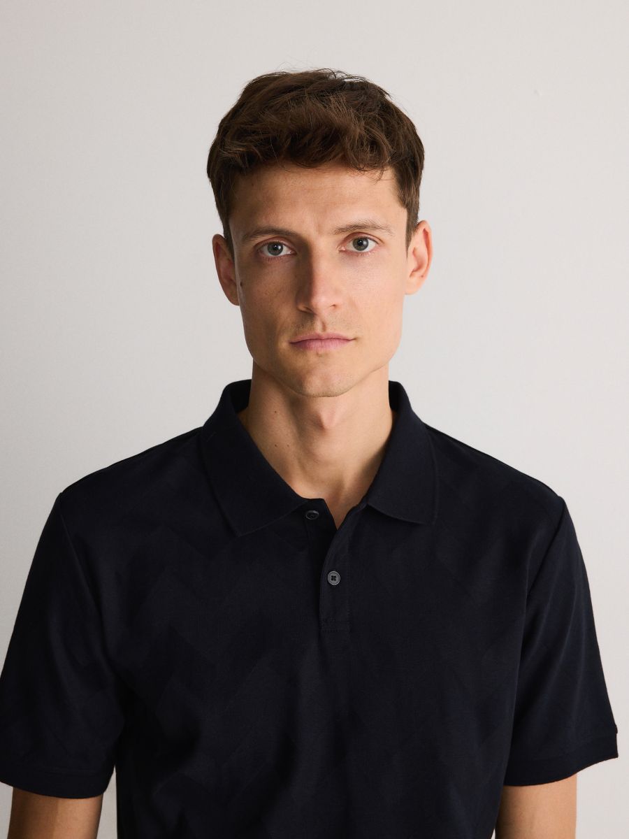 Regular fit polo shirt with pattern - navy - RESERVED - 2