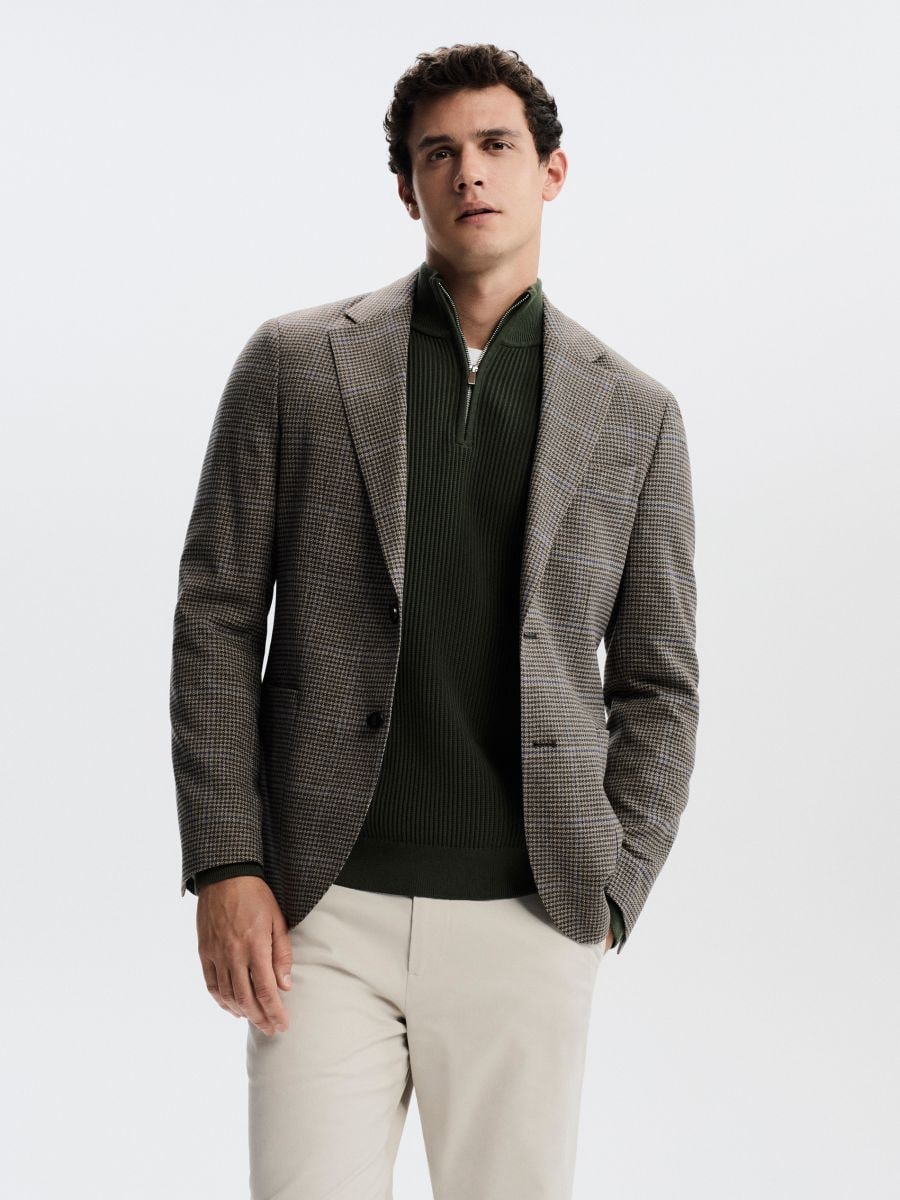 Sako slim fit s viskózou - tmavě hnědá - RESERVED
