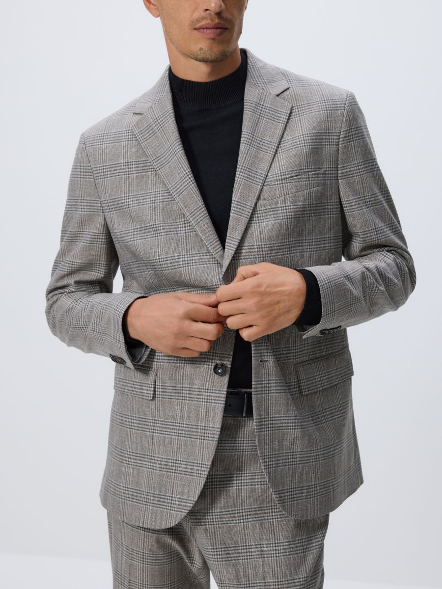 Check slim fit blazer - coffee - RESERVED