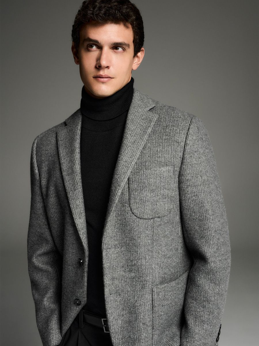 Knitted blazer - dark grey - RESERVED