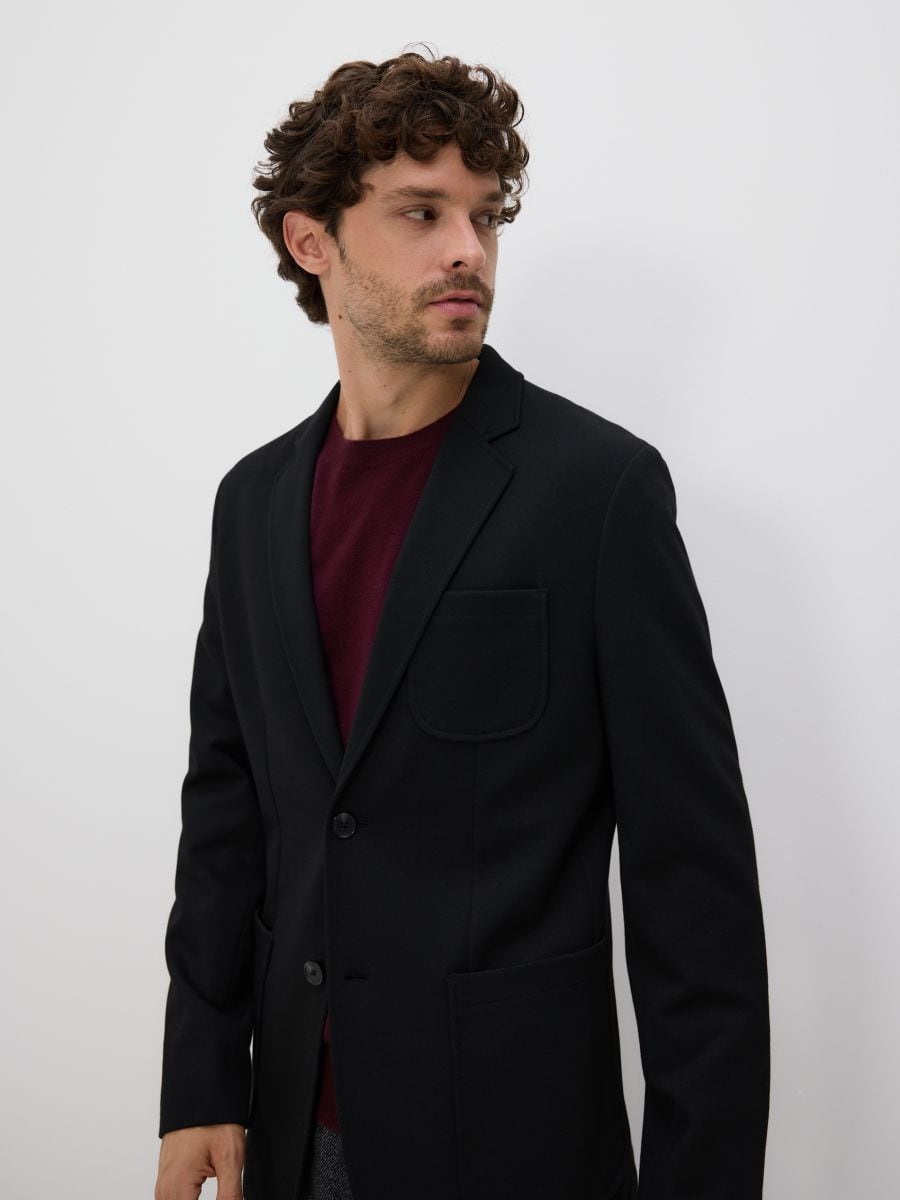 Marynarka slim fit z domieszką wiskozy Kolor czarny