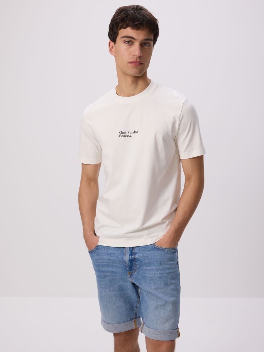 Εμπριμέ μπλούζα regular fit - ΚΡΕΜ - RESERVED - 3