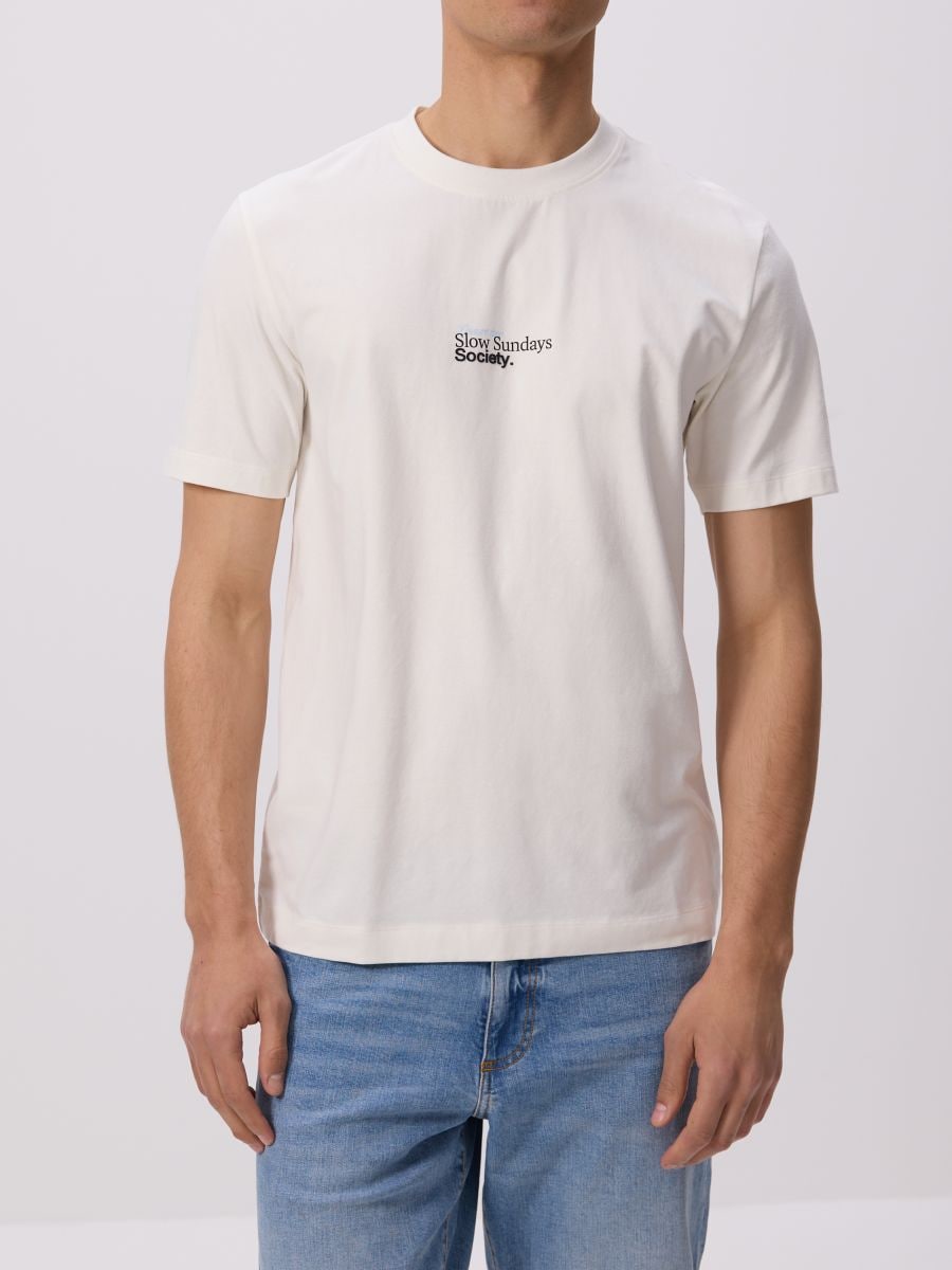 Εμπριμέ μπλούζα regular fit - ΚΡΕΜ - RESERVED - 4
