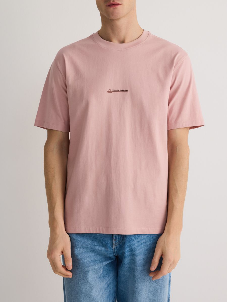 T-shirt med tryck i relaxed fit - PASTELLROSA - RESERVED