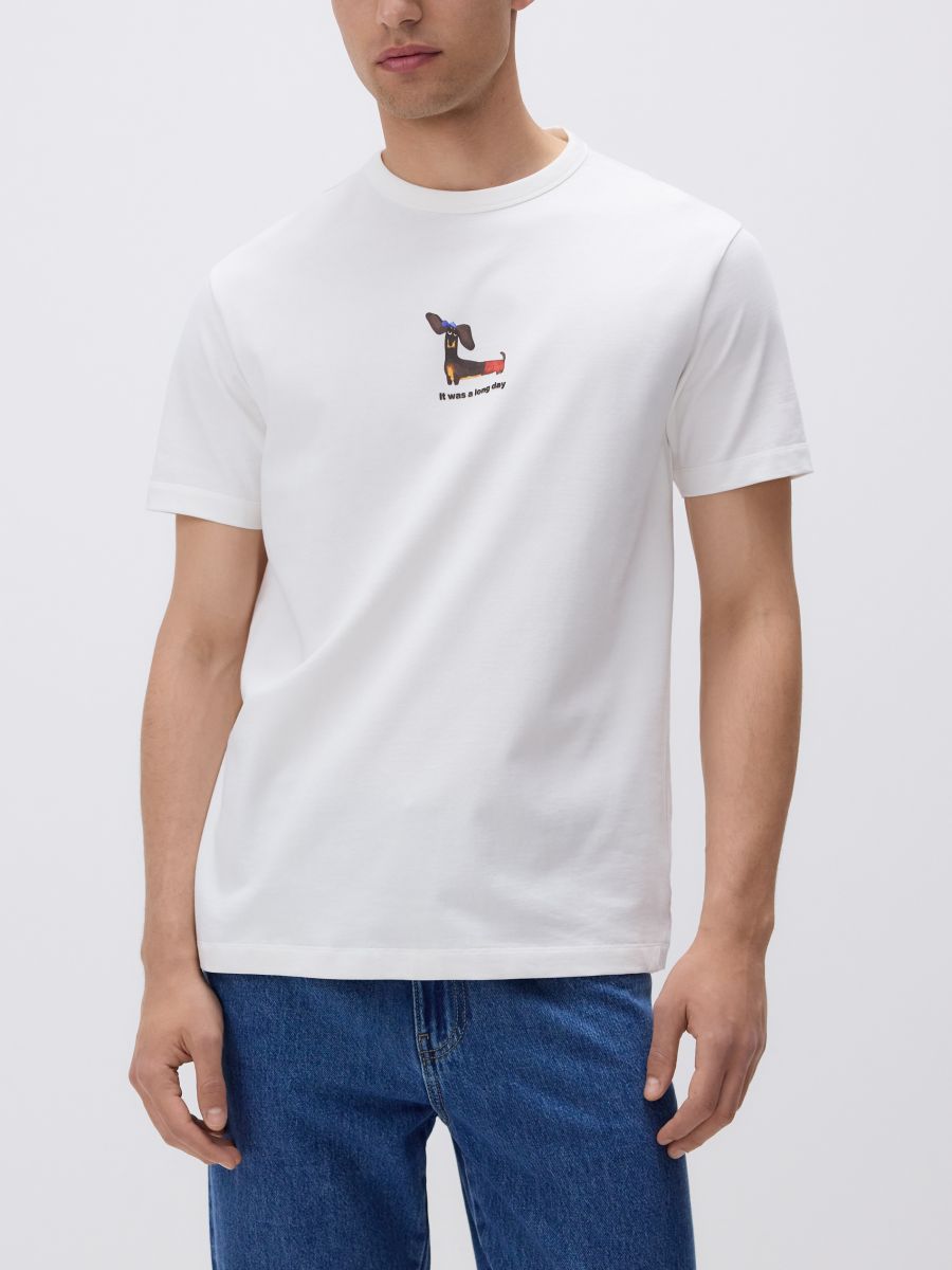 T-shirt imprimé à coupe comfort - crème - RESERVED - 2