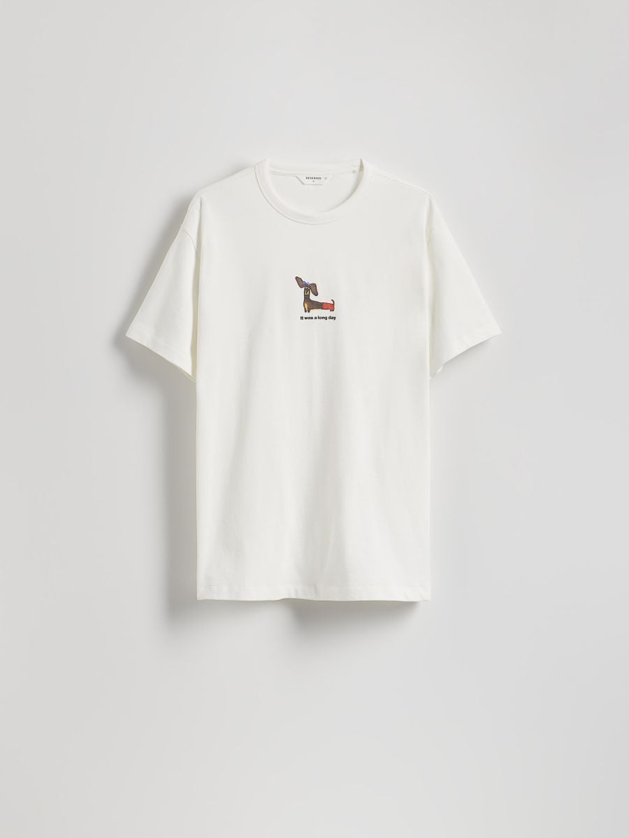 T-shirt imprimé à coupe comfort - crème - RESERVED - 5