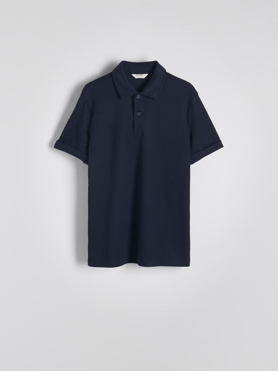 Regular fit poloshirt van structuurstof - marineblauw - RESERVED - 5
