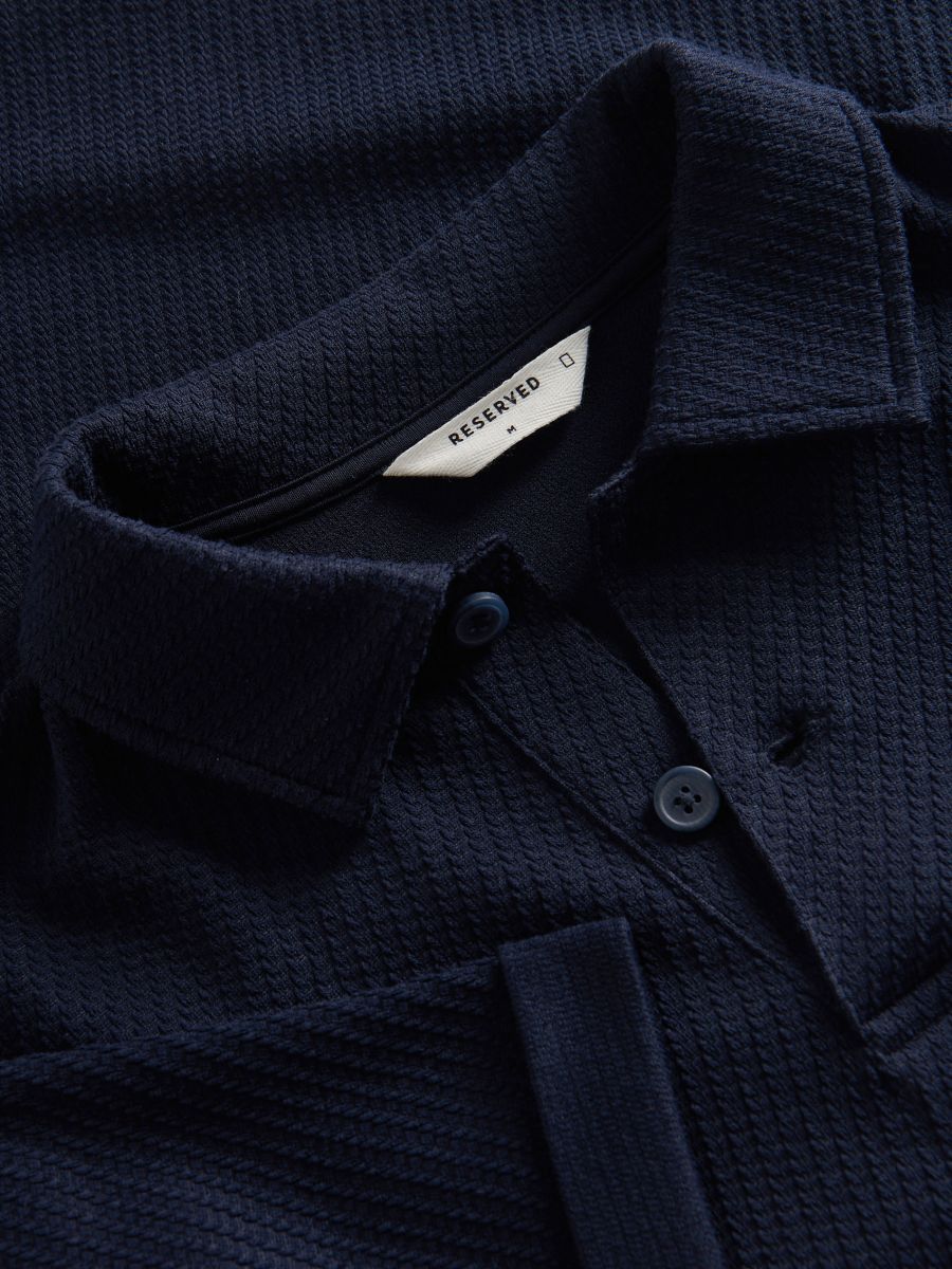 Regular fit poloshirt van structuurstof - marineblauw - RESERVED - 6