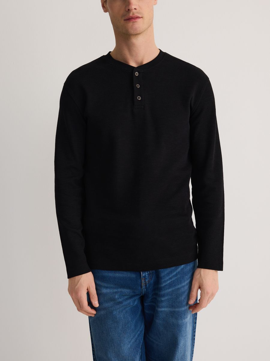 Bawełniany longsleeve - czarny - RESERVED