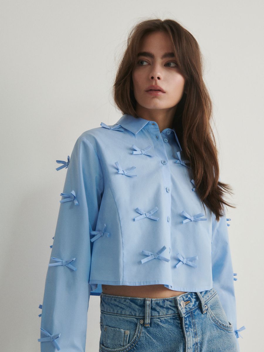 Shirt with bow details Color blue - RESERVED - ZH727-55X
