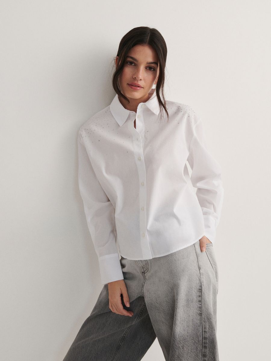 Shirt with rhinestones - white - RESERVED - 2