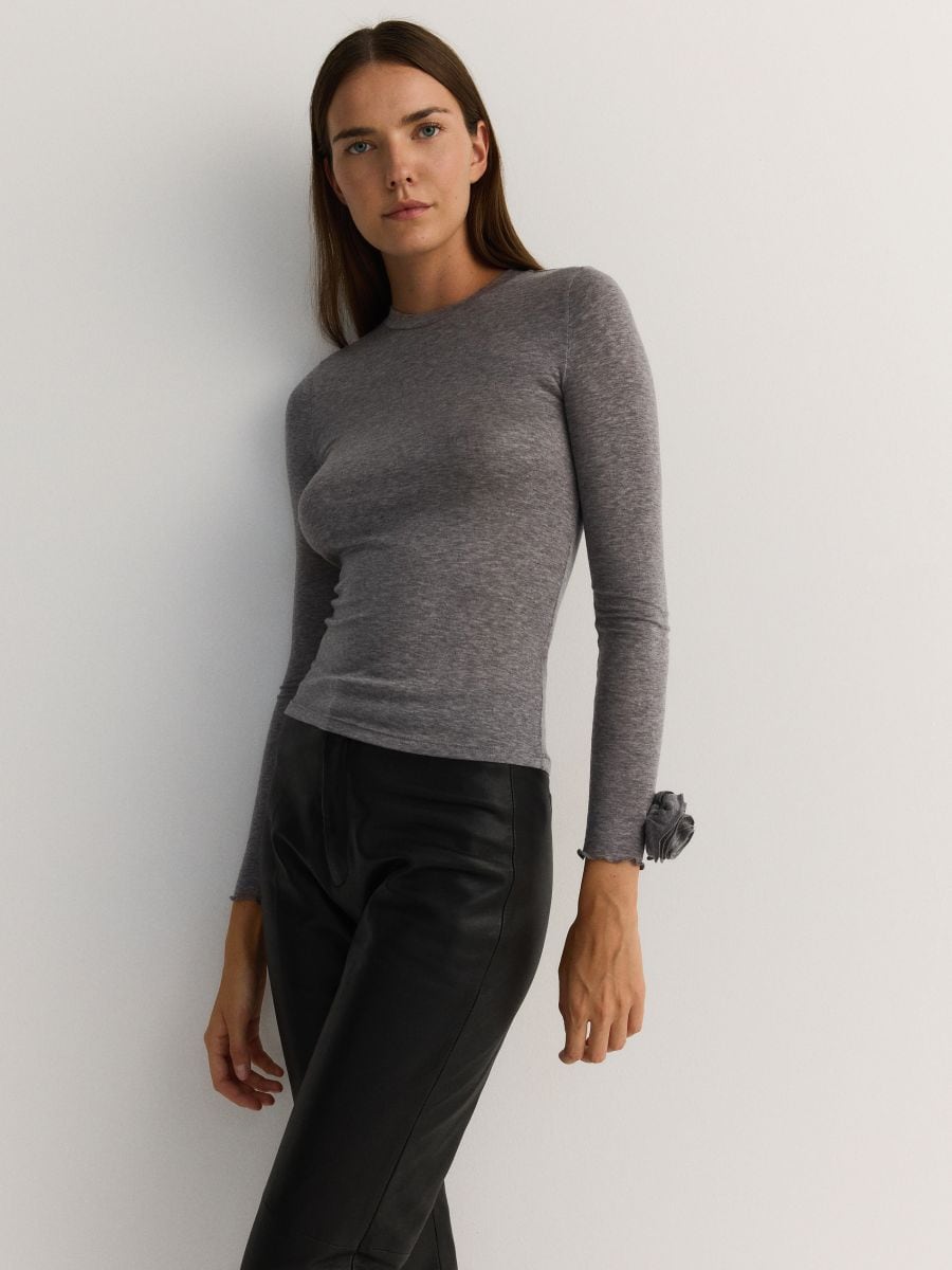 Longsleeve with rose print - light grey - RESERVED - 3